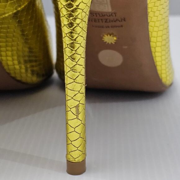 Stuart Weitzman Stuart 100 Heel Womens 9 Metallic Snake Gold Leather Stiletto - Picture 10 of 16